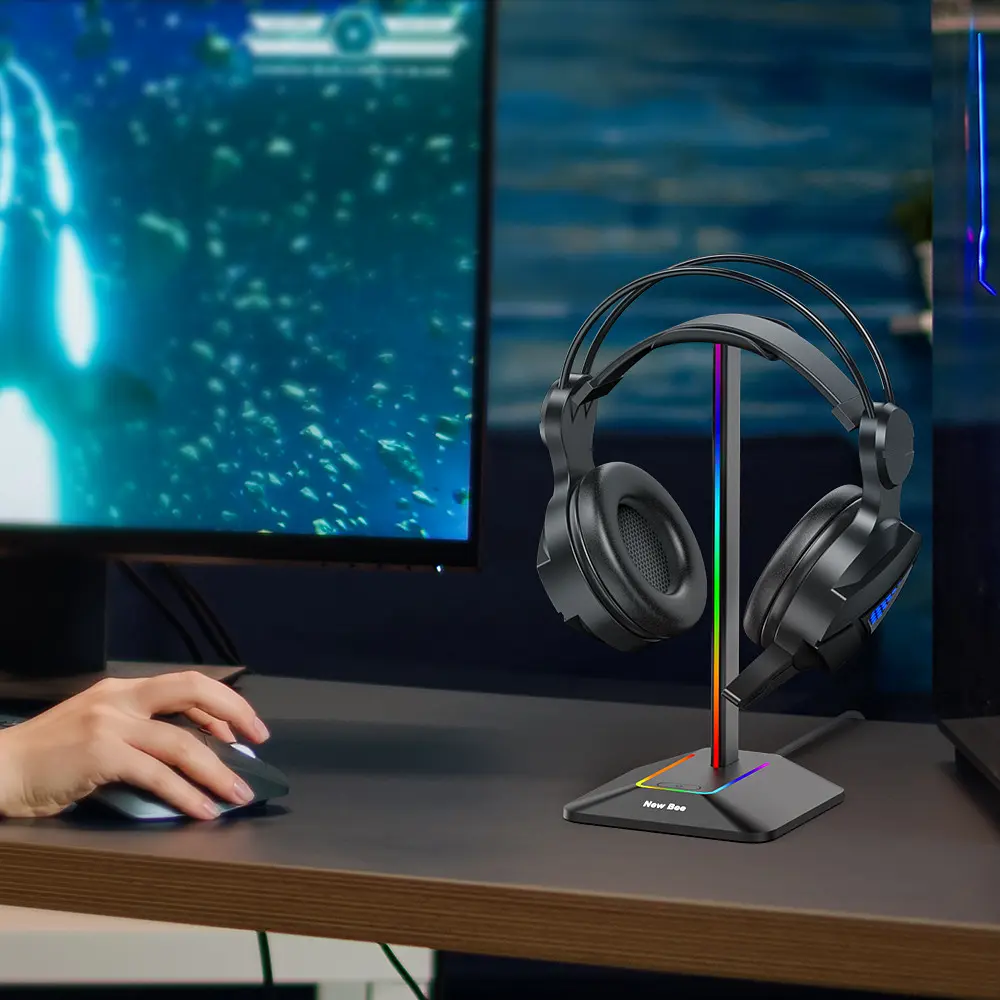 Підставка для навушників органайзер гарнітури з RGB-підсвічуванням та 2 портами USB New Bee NB-Z8 - фото 8
