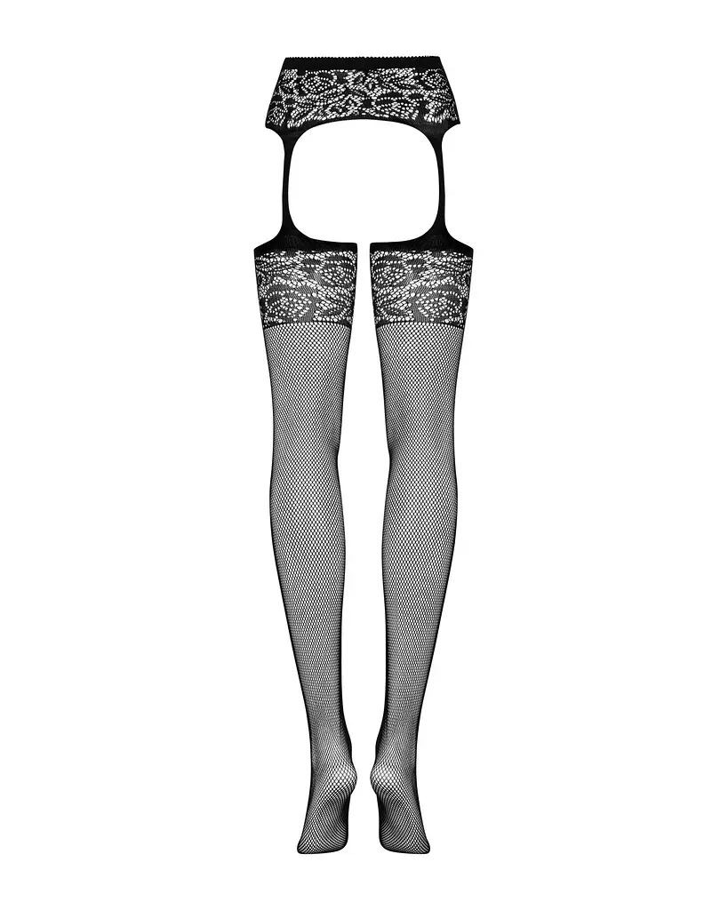 Сітчасті панчохи-стокінги з імітацією гартерів Obsessive Garter stockings S500S/M/L, чорні - фото 5
