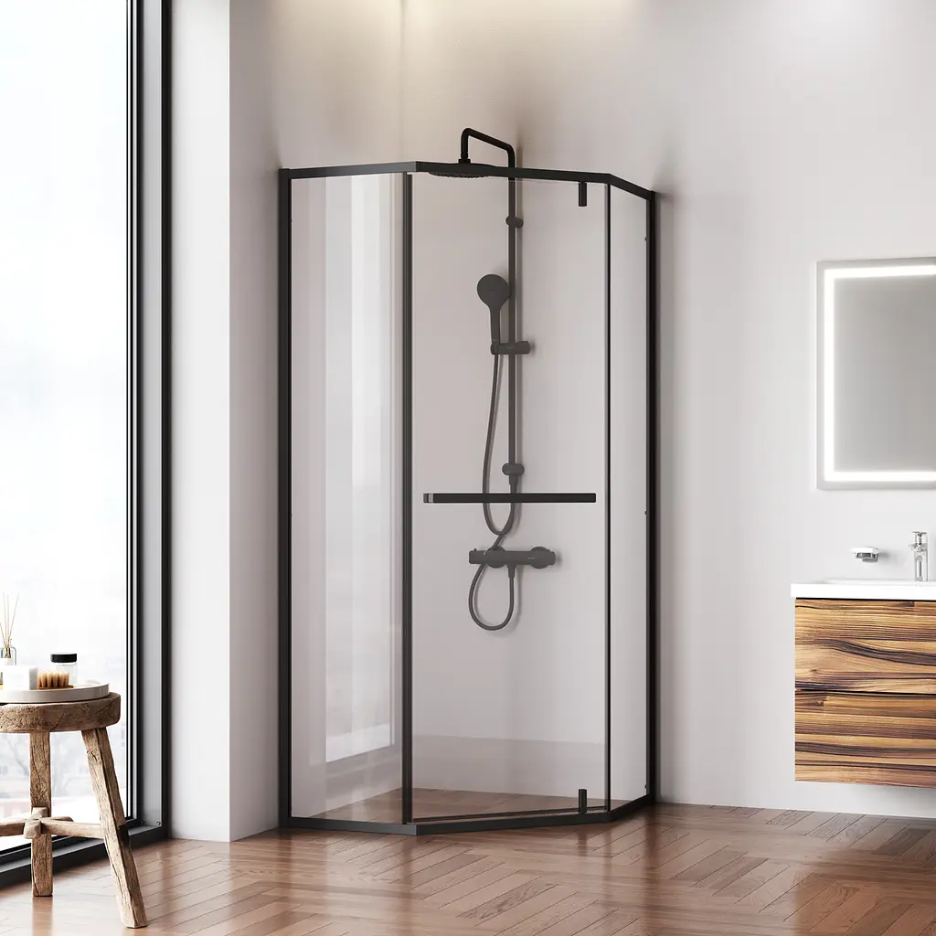 Душове огородження 5-corner Pivot AM.PM Gem 90×90 см, без піддону, чорний матовий профіль W90UG-405-9090-BT - фото 2