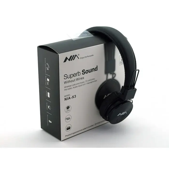 Бездротові навушники з оголов'ям чорні з MP3 плеєром Bluetooth NIA-X3 - фото 2