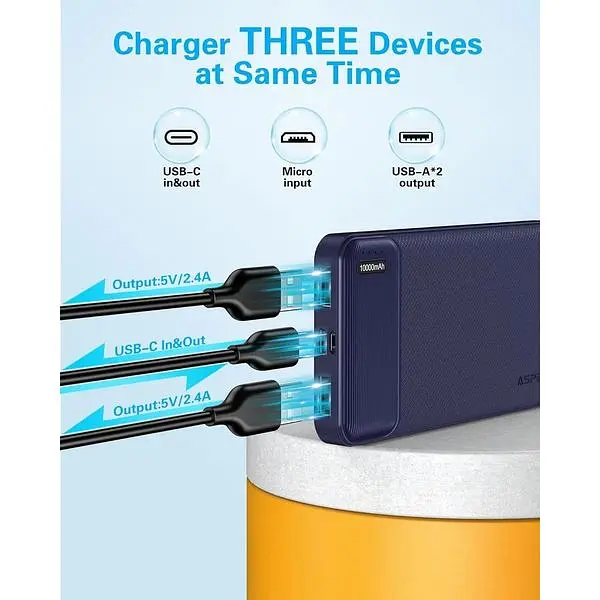 Портативний зарядний пристрій AsperX з виходом USB C 10000 мАг пакет з 2 шт. - фото 3