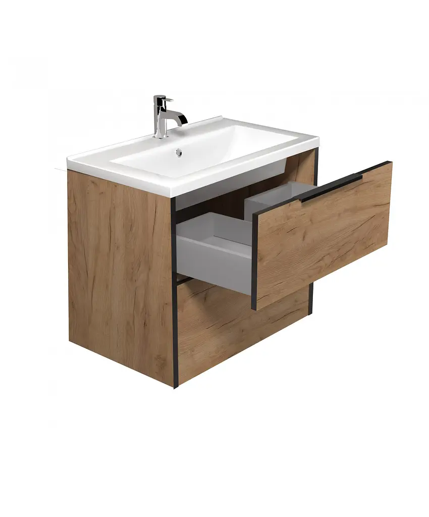 Тумба Мойдодир Line Craft 70 з умивальником Cosmo 70 дуб крафт/Чорний - фото 3