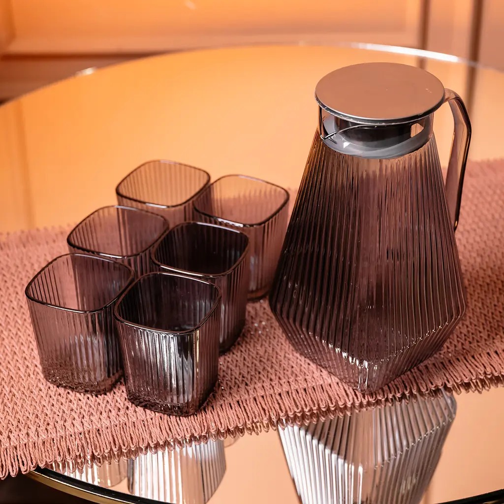 Кувшин 1.8 л со стаканами 6 штук по 200 мл для напитков Серый Yiwu HP-19-38 - фото 4