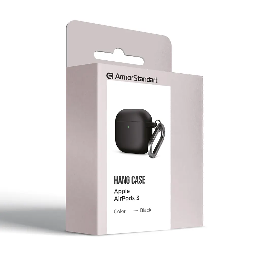 Силіконовий чохол для навушників Apple AirPods 3, Hang Case, чорний, ультратонкий захисний кейс товщиною 2 мм, захист від подряпин, пилу та ударів, компактний, з карабіном для кріплення, ArmorStandart (ARM60308) - фото 8