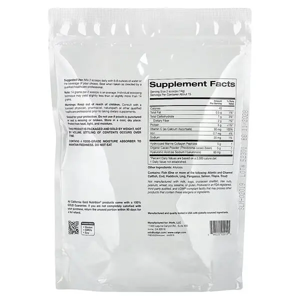 Колаген Hydrolyzed Marine Collagen Peptides with Cocoa 206 грам California Gold Nutrition vit0005694 - фото 2