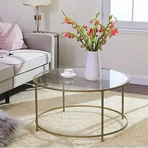 Журнальный столик Leobert Oskar круглый со стеклянной столешницей золото - фото 3