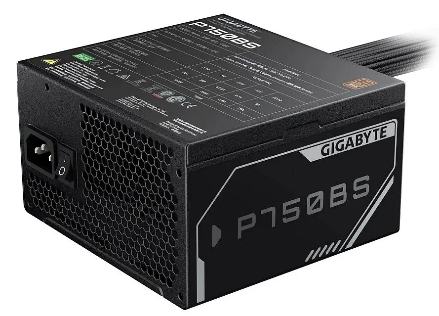 Блок живлення 750 Вт, Gigabyte P750BS, чорний, 80+ Bronze, 120 мм FDB, 1xMolex/7xSATA/4x6+2-pin/2x4+4-pin/1x20+4-pin,