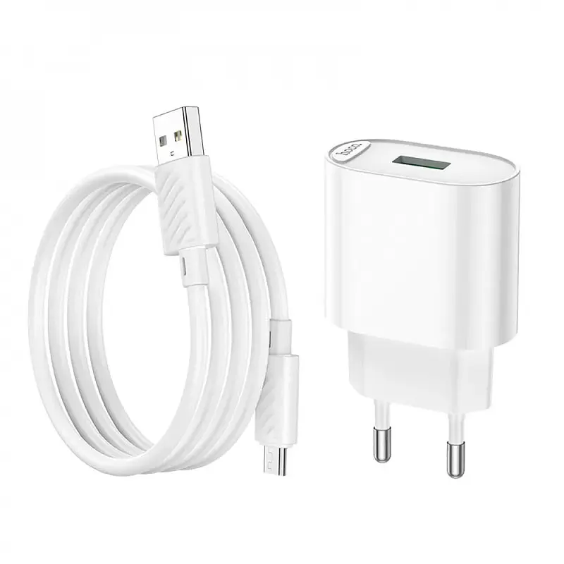 МЗП Hoco C109A Fighter QC3.0 18W (1USB-A) + кабель USB to MicroUSB White - фото 7