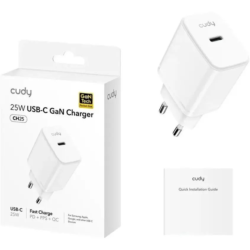 Зарядний пристрій 1xUSB 25W, (GaN, 1хUSB-C, QC+PD 3.0, вилка ЄС, для iPhone від 12 серії (CH25_EU) - фото 2