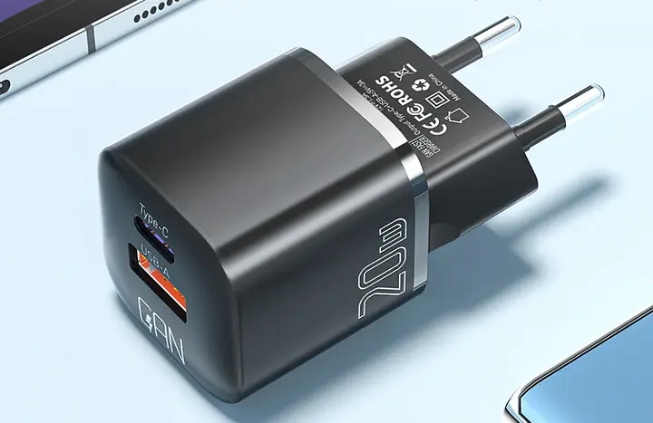 Мережевий зарядний пристрій Essager 20W GaN PD з чорною EU-вилкою (USB + Type-C) (6934025890220) - фото 3
