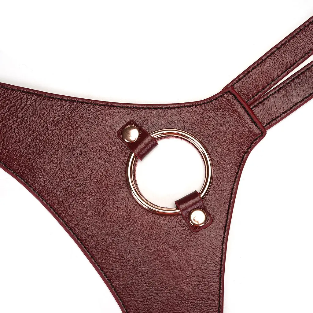 Шкіряні трусики для страпона Liebe Seele Wine Red Strap on Harness, універсальний розмір - фото 5