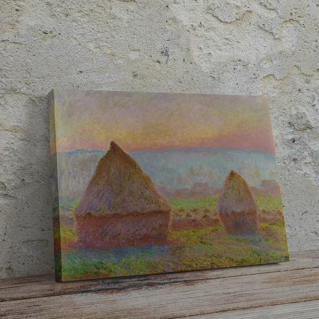 Інтер'єрна картина Стіжки сіна та вечірнє сонце, Клод Моне, Claude Monet, Grainstacks at Giverny, інтер'єрний декор, 41×60 см (id6891) - фото 2