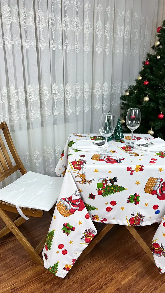 Водовідштовхувальна Скатертина з принтом Санта Клаус 170х120 см Білий - фото 8