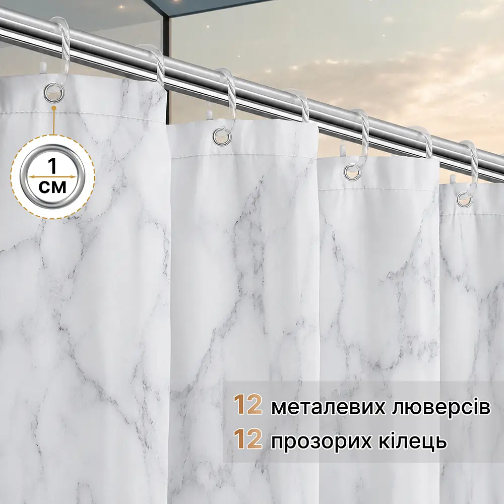 Тканинна штора для ванної кімнати NOIR ELEGANCE, без кілець. Розмір 200х180см. - фото 3