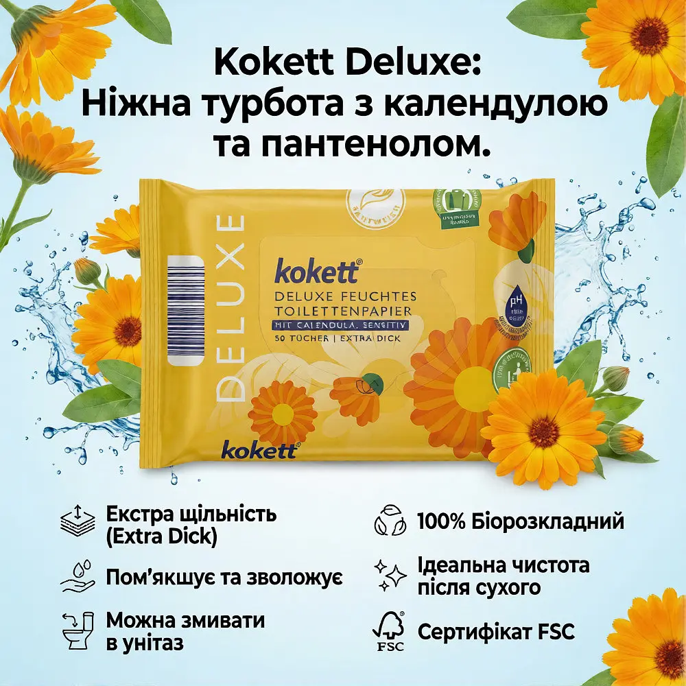 Вологий туалетний папір Kokett Deluxe з екстрактом календули 50 шт. - фото 3