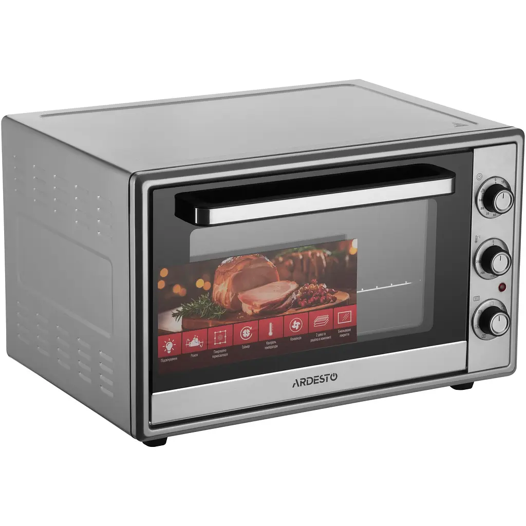 Печь электрическая Ardesto 60 л, 2000 Вт, механич., конвенция, двойное стекло, вертел, серый - фото 2