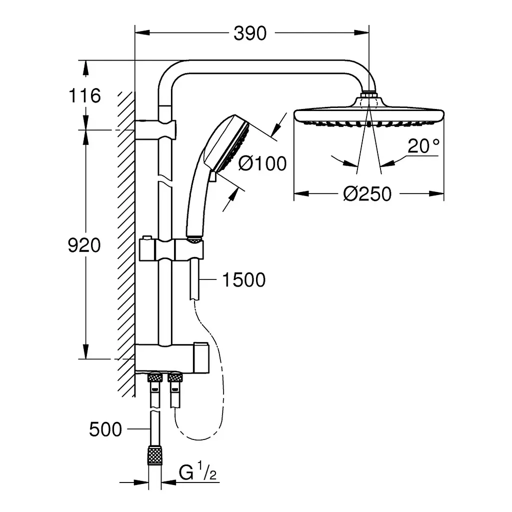 Душова система Grohe Tempesta Cosmopolitan System 250 Flex 26675000, Хром - фото 2