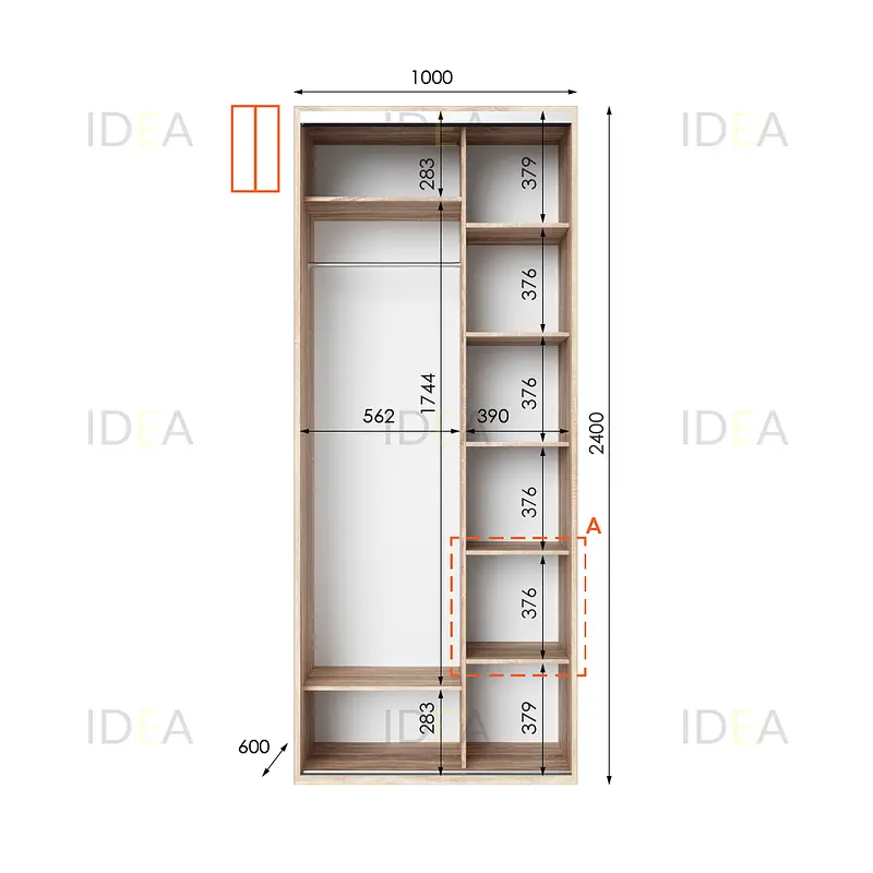 Шафа-купе Idea серія 1 100 x 60 x 240 см Дуб сонома - фото 2