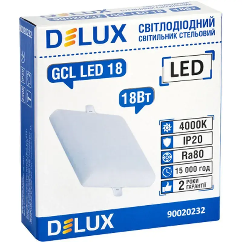 Світильник Delux LED 18_4000К 18Вт 230В SQUARE (90020232) - фото 2