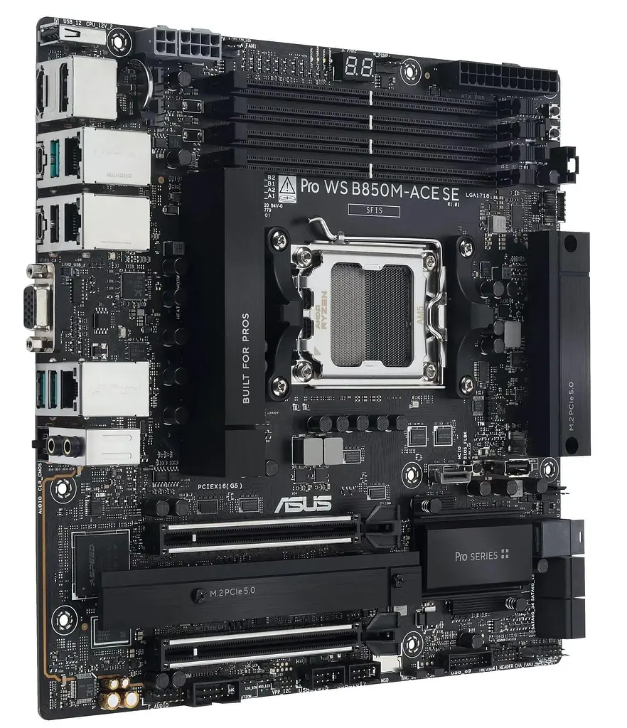 Материнська плата ASUS PRO WS B850M-ACE SE (PRO WS B850M-ACE SE) (Socket AM5, AMD B850, Micro-ATX) - фото 2
