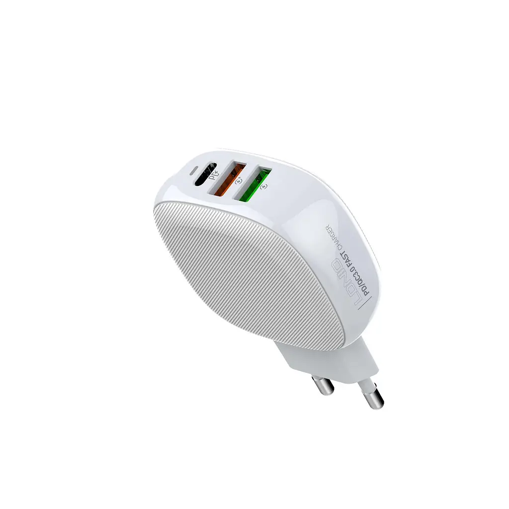 Адаптер мережевий LDNIO Type-C to Lightning Cable A3510Q |2USB/1Type-C, QC/PD, 3A/28.5W| - фото 2