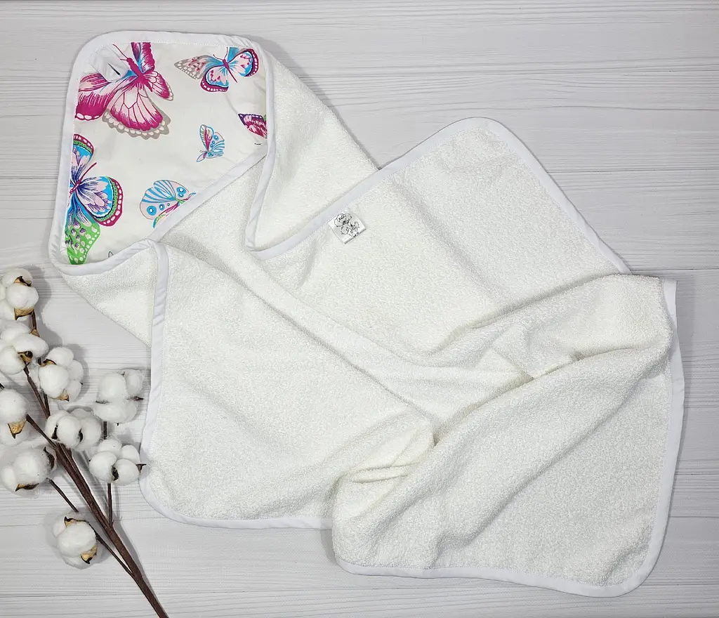 Дитячий рушничок-куточок 80х80 a.l.babybox Метелики Білий - фото 2