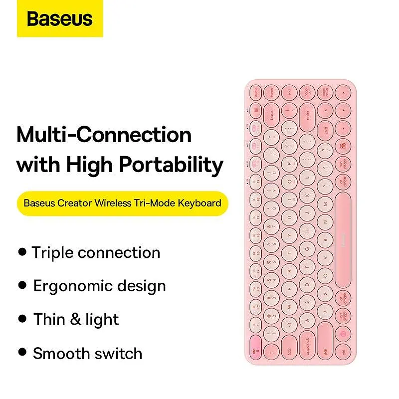 Клавиатура Baseus K01A Wireless Tri-Mode Keyboard 2.4G + BT1 + BT2 беспроводная розовая - фото 9