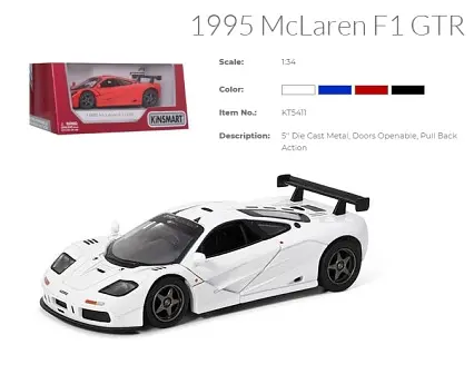 Металлическая инерционная легковая модель McLaren F1 GTR 1995 5", открывающиеся двери (В ассортименте) - фото 3