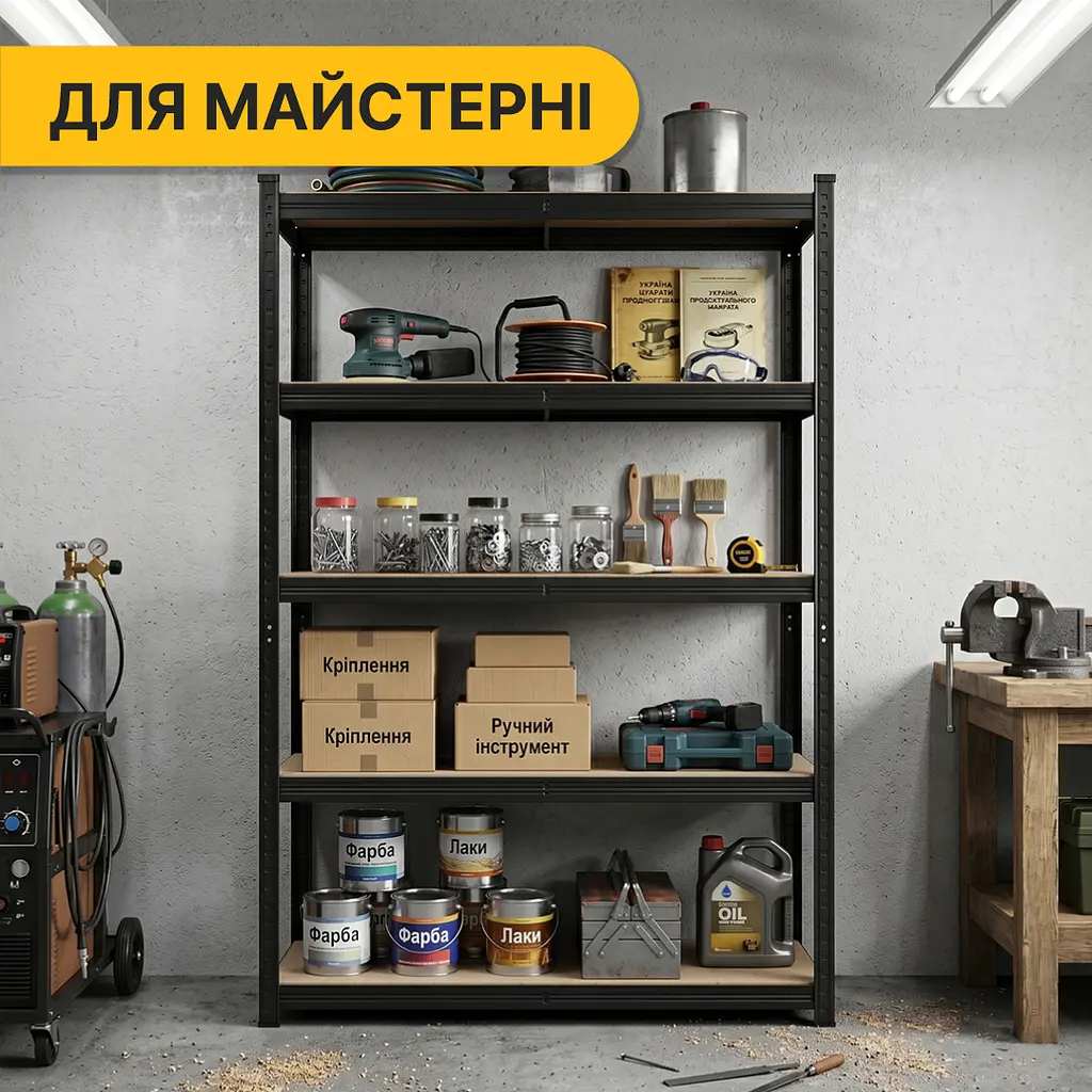 Стелаж LEOBRO Premium Black 200 х 90 х 40 см, 175кг/полиця, 5 полиць (LB-R128) - фото 7