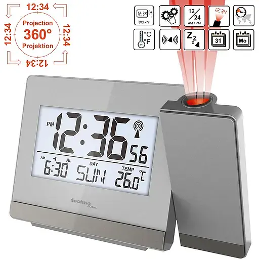 Годинник проєкційний Technoline WT538 Silver/Anthracite (WT538) - фото 3