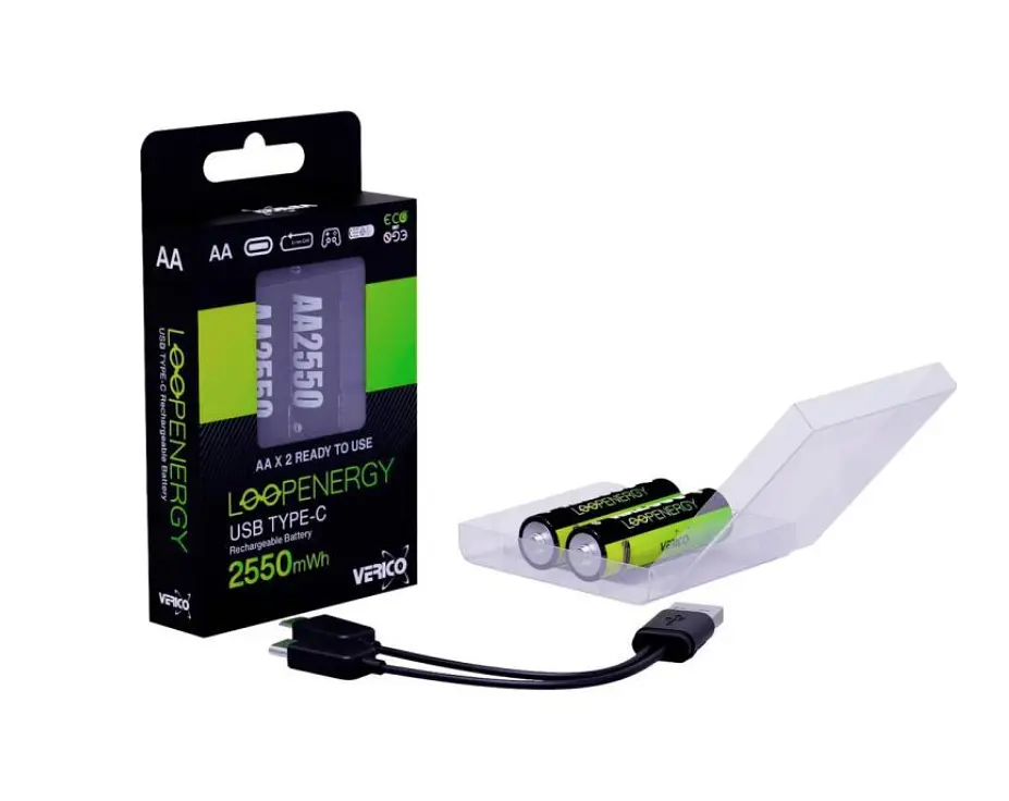 Акумулятор Verico AA USB Type-C 1700mAh 1.5V Li-ion * 2 (LoopEnergy) (1UDBT-A1WEA2-NN) - фото 3