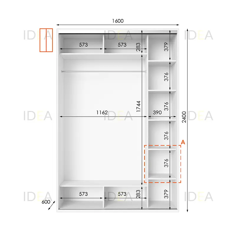 Шафа-купе Idea серія 1 160 x 60 x 240 см Білий Дзеркало - фото 2