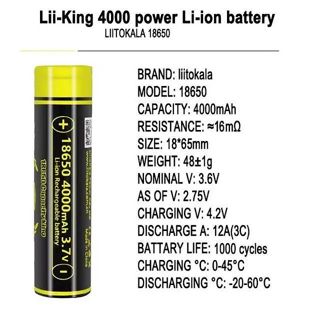 Акумуляторна батарея LiitoKala King4000 18650 3.7V 4000mAh - фото 2