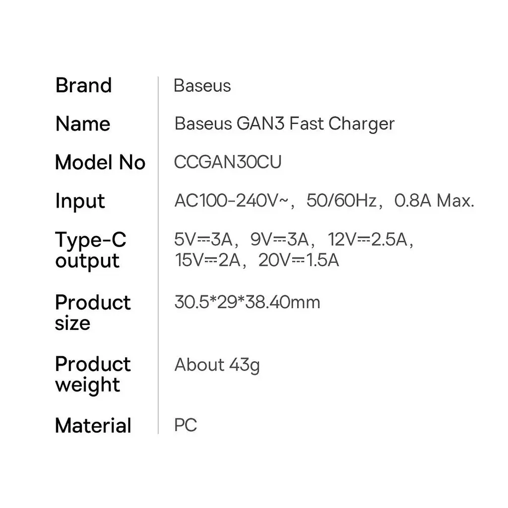 Мережевий зарядний пристрій Baseus GaN3 Fast Charger Type-C 30W Black [CCGN010101] [78685] - фото 11