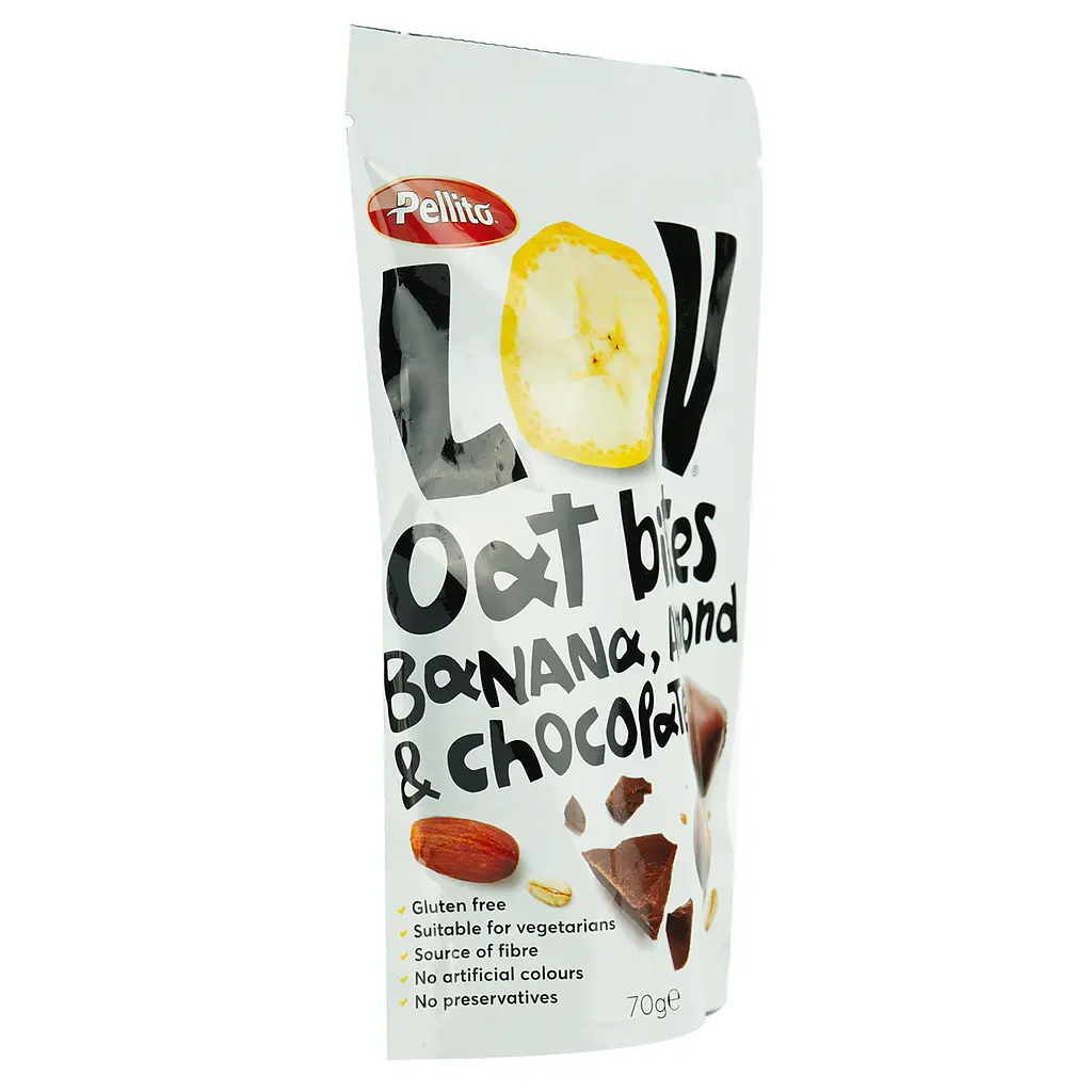 Вівсяні снеки Pellito з бананом мигдалем та шоколадом 70 г - фото 2