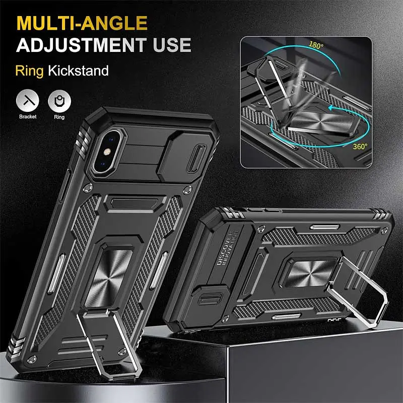 Ударостійкий чохол Camshield Army Ring для Apple iPhone X / XS (5.8) Чорний / Black - фото 3
