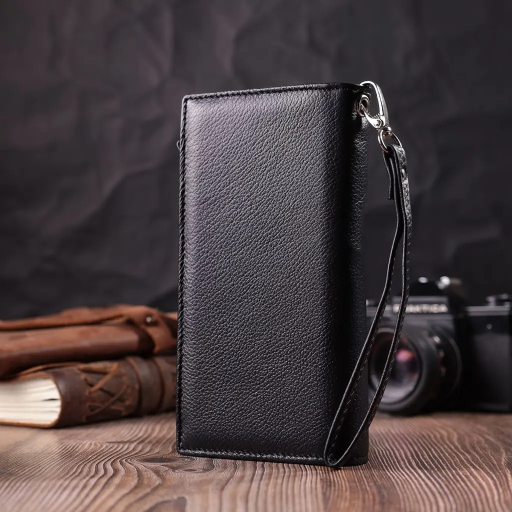 Вертикальний гаманець-клатч унісекс із натуральної шкіри ST Leather 22532 чорний - фото 7