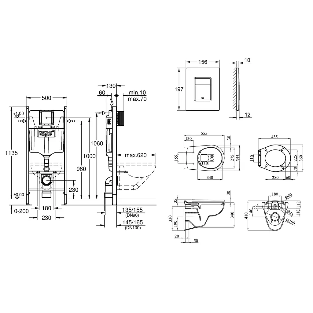 Комплект 4 в 1: Инсталляция Grohe Rapid SL 38840000 с панелью смыва Even 38966000 + унитаз A534UF Rimless с сиденьем Slim Soft Close дюропласт (UA38840966A) - фото 2