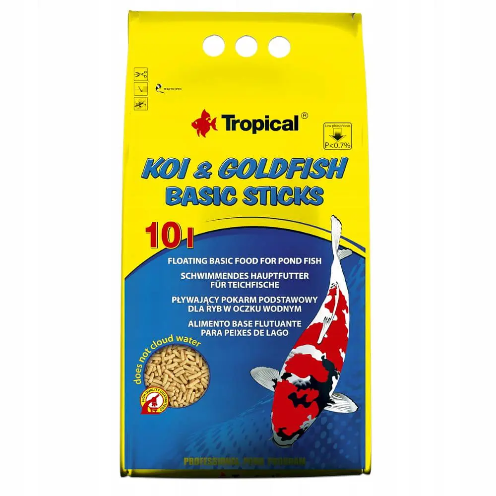 Сухий корм для ставкових риб Tropical в паличках Koi & Goldfish Basic Sticks 10 л для всіх ставкових риб - фото 2