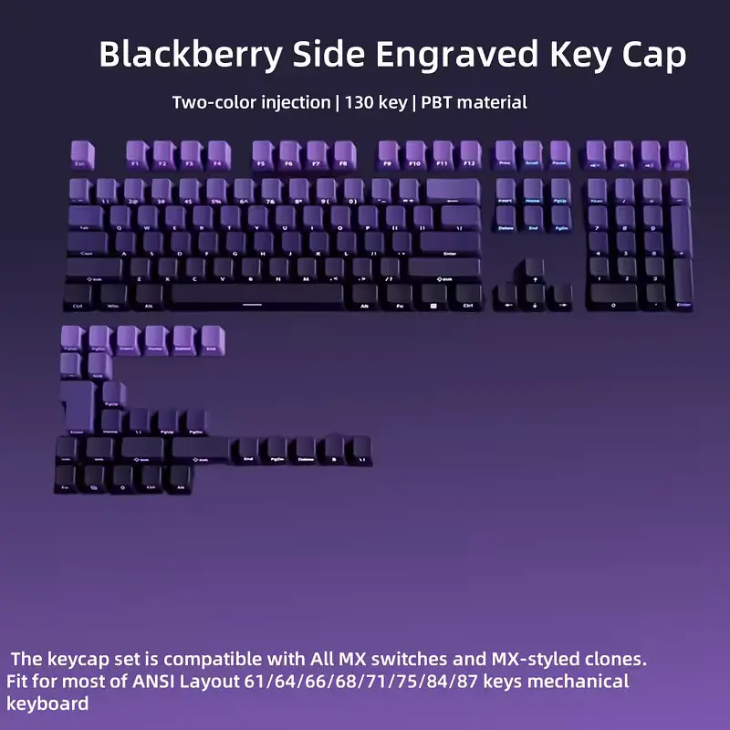 Набір кейкапів PBT Purple Gradient (130+) / фіолетовий OEM-комплект для ANSI / ISO клавіатур, Фіолетовий - фото 5