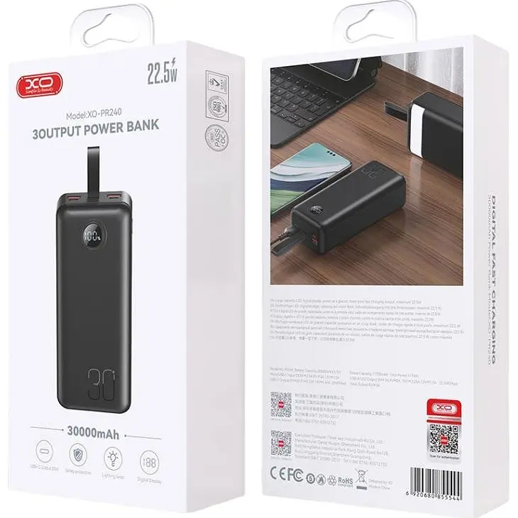 Зовнішній акумулятор XO PR240 30000mAh 22.5W Black [120550] - фото 4