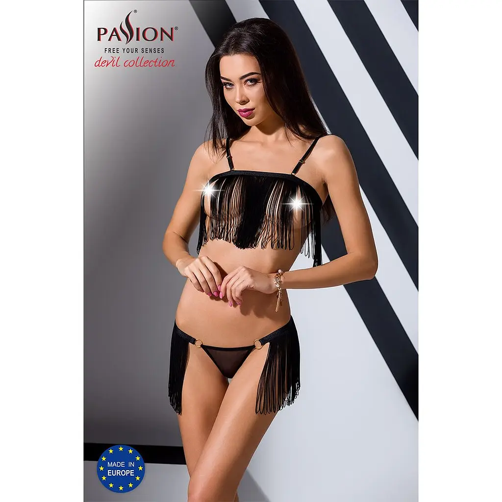 Комплект білизни Passion Exclusive KASSANDRA SET OpenBra 2XL/3XL black, ліф, трусики-спідниця - фото 4