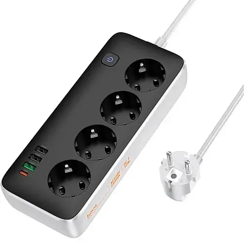 Мережевий подовжувач Hoco AC22 Sunlight 4-bit (PD30W/1C3A) Desktop Socket Black - фото 2