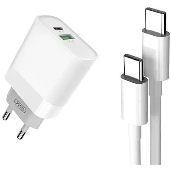 Сетевое зарядное устройство XO L64 PD Power Adapter 20W/1 USB 1 USB-C + Type-C fast cable White - фото 3
