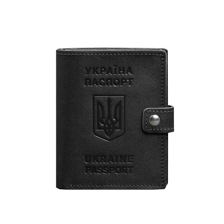 Шкіряна обкладинка-портмоне на паспорт з гербом України 25.1 Чорна - фото 9