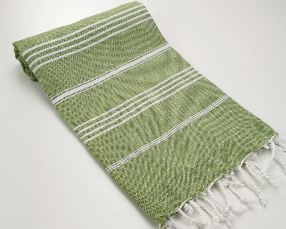 Рушник пештемаль Turkey Towel 100х180 см легкий великий для пляжу басейну бані сауни підстилка на дачу пікнік природу відпустку море полоса оливковий - фото 2