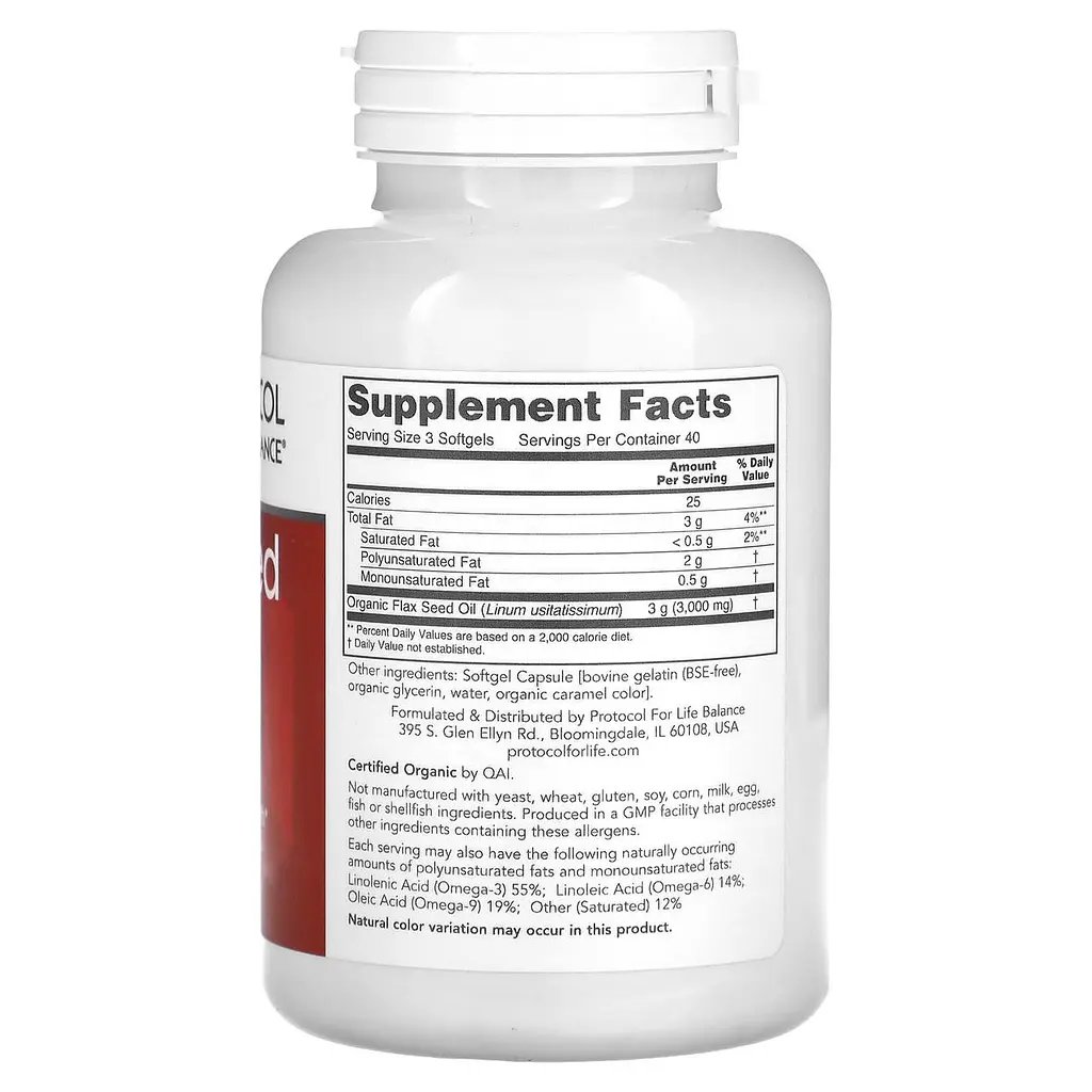 Олія насіння льону Protocol for Life Balance Flax Seed Oil 1000 мг 120 мʼяких капсул - фото 2