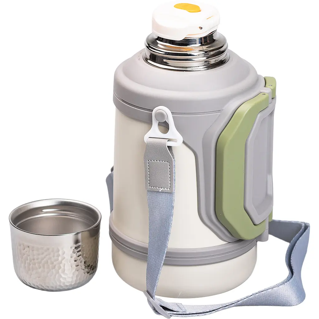 Термос для туризму Vacuum Cup 1,5 л з фліп кришкою та складаними ручками, сірий Yiwu HP-14-21V - фото 3