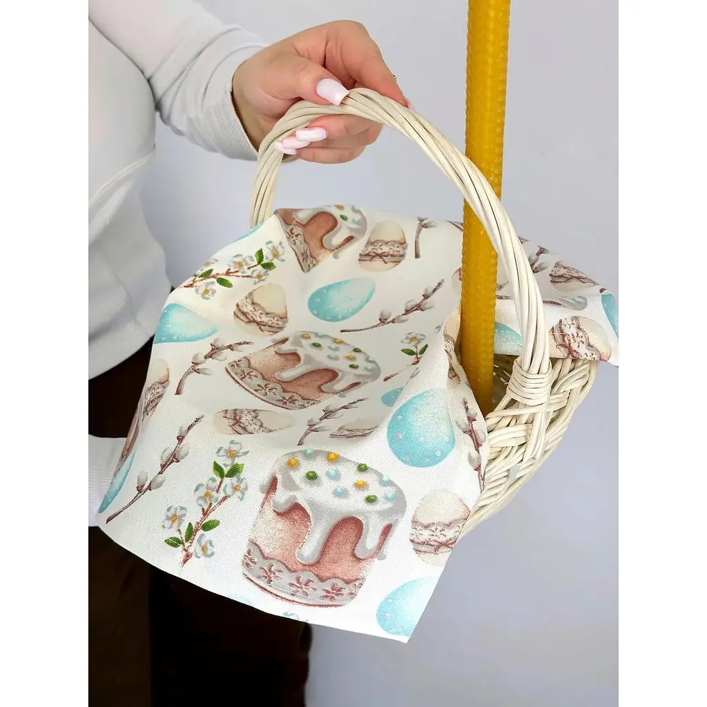 Комплект Пасхальная корзина Буковина (маленькая) с водоотталкивающим полотенцем 40х30 см Пасхальные зайчики и свечой - фото 6