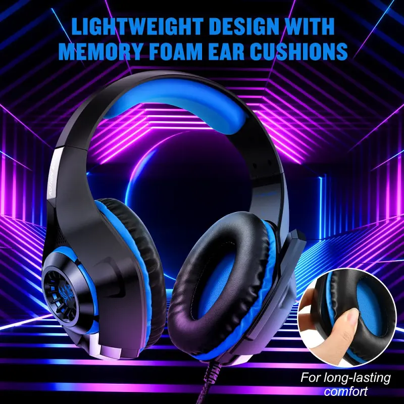 Ігрова гарнітура Kotion Each GS400 з мікрофоном і LED-підсвічуванням для ПК, PS4 та PS5 (Чорно-синій) - фото 4